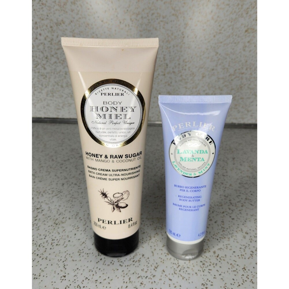 Perlier Honey Raw Sugar Bath Cream & Lavender Mint Regenerating Body Butter New